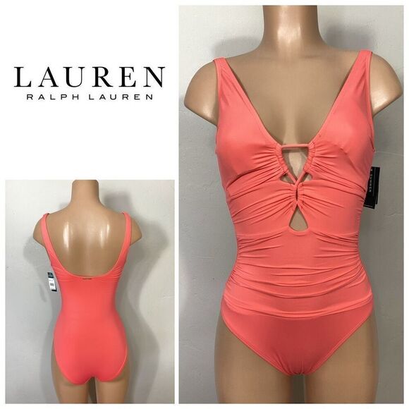 New. Lauren Ralph Lauren apricot One Piece Swimsuit. Size 8. Retails $129 - Picture 1 of 10